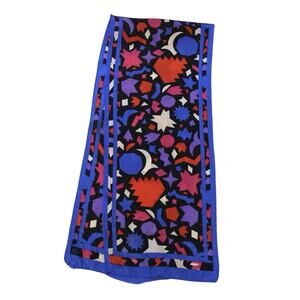 Vintage Collection XIIX Funky Blue Purple Print Silk Rectangle Scarf 80s